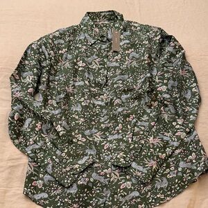J.Crew Collection Silk Tiger Floral Print Green Button-Up Shirt size 8